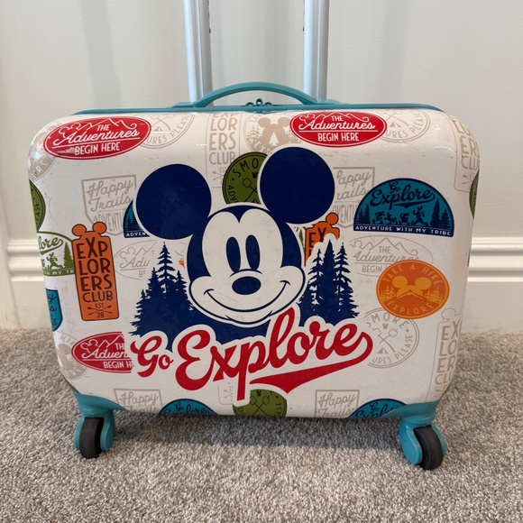 Discontinued Disney "Go Explore" Mickey Small Rolling Luggage For Kids - Picture 2 of 9